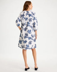 Chico's | Floral Linen-Cotton Pintuck Dress/ Alabaster