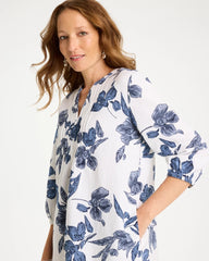 Chico's | Floral Linen-Cotton Pintuck Dress/ Alabaster