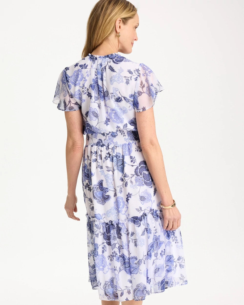Chico's | Floral Smocked Waist Dress/ Alabaster