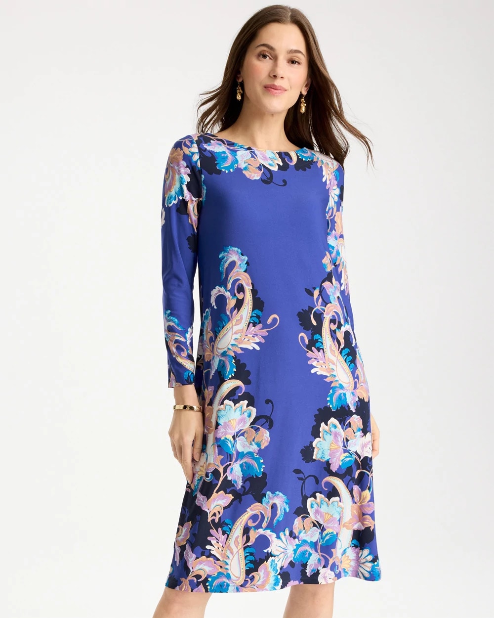 Chico's | Jersey Knit Baroque Shift Dress/ Amparo Blue
