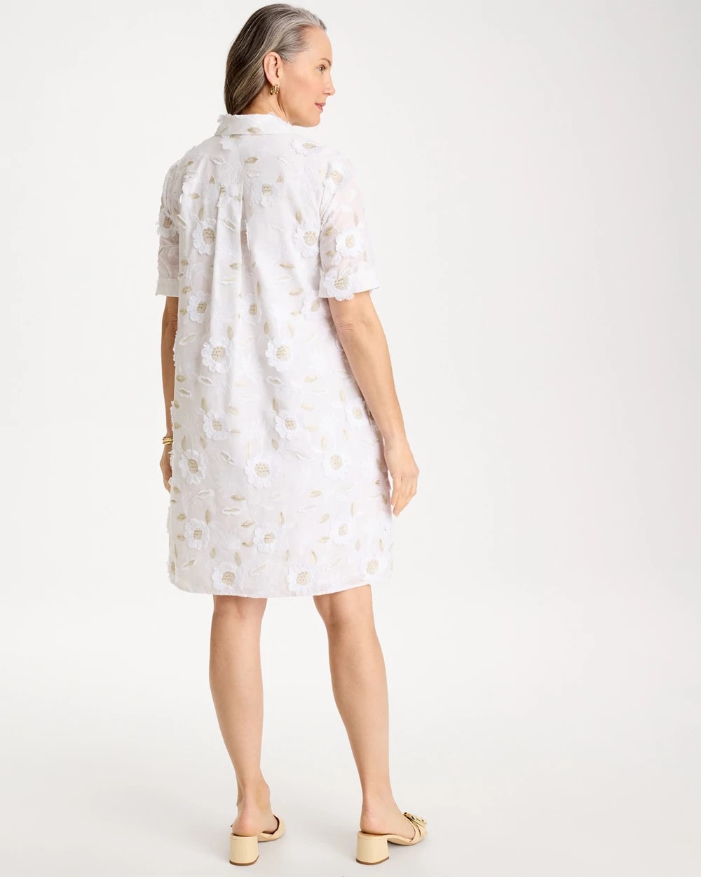 Chico's | 3D Floral Embroidered Dress/ Alabaster