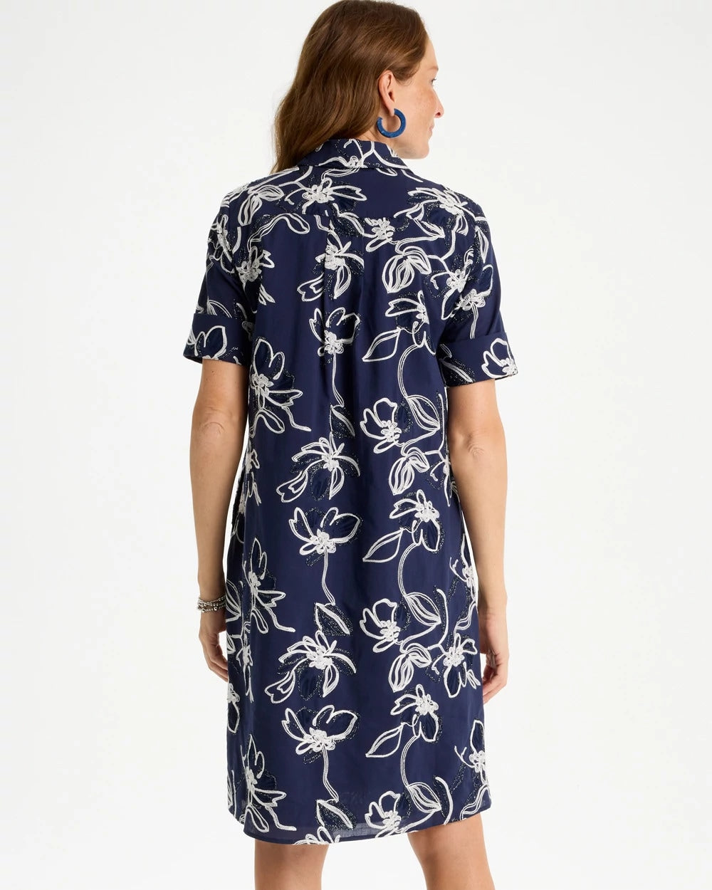 Chico's | Embroidered Floral Dress/ Passport Blue