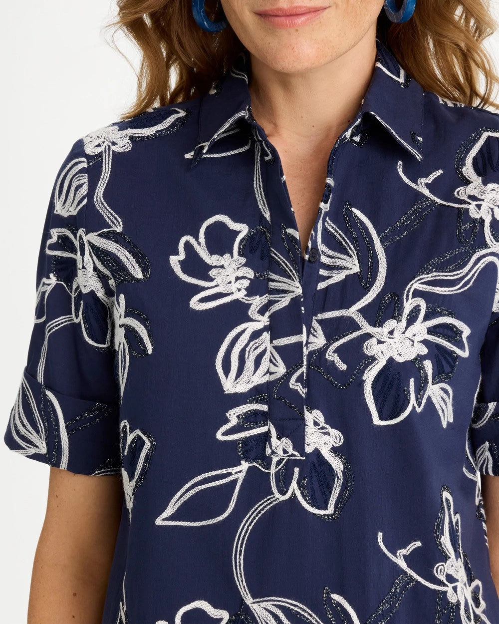 Chico's | Embroidered Floral Dress/ Passport Blue