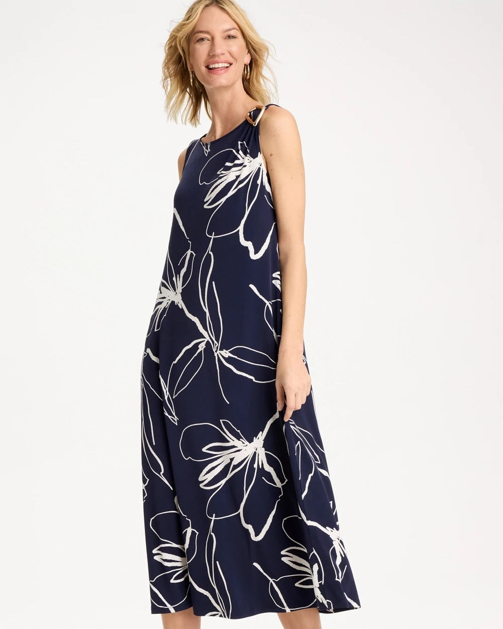 Chico's | Travelers™ Knit Botanical Jeweled Dress/ Passport Blue