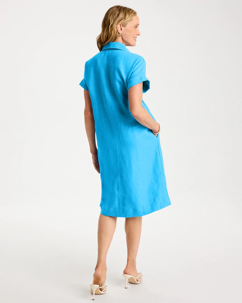 Chico's | Linen Collared Dress/ Blue Tide