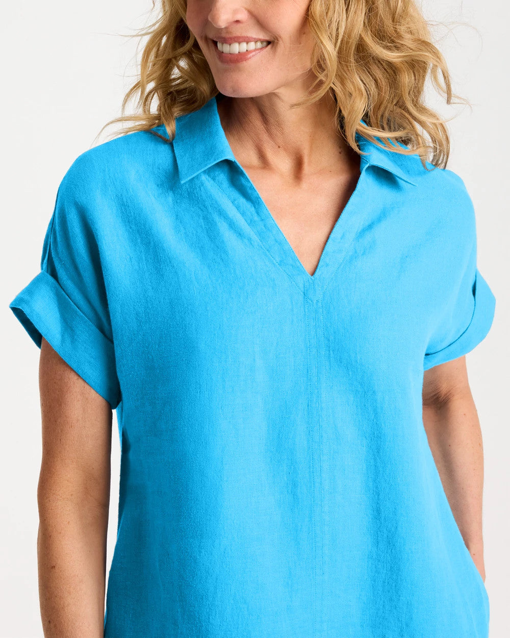 Chico's | Linen Collared Dress/ Blue Tide