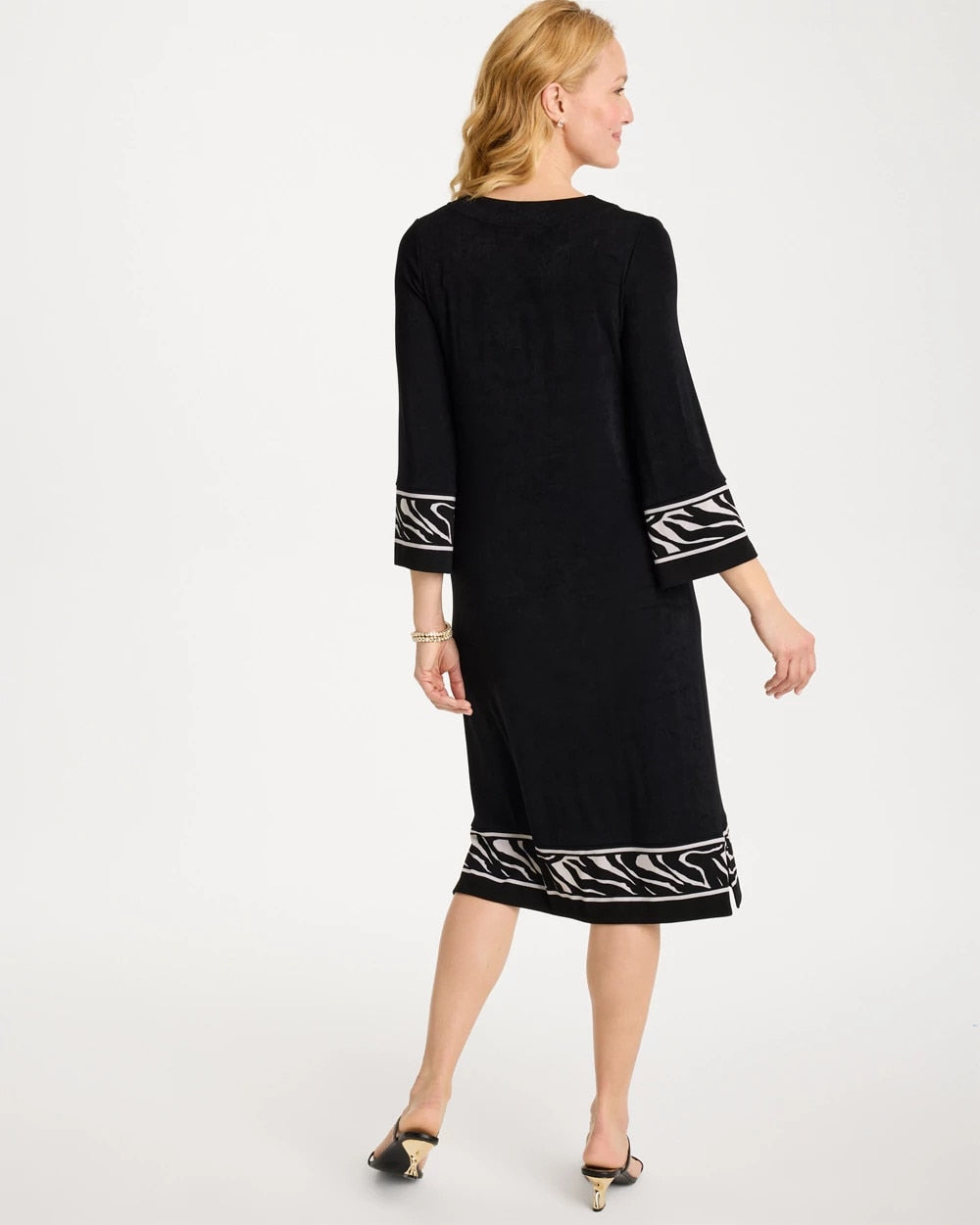 Chico's | Travelers™ Zebra Trim Kurta Dress/ Travelers Black