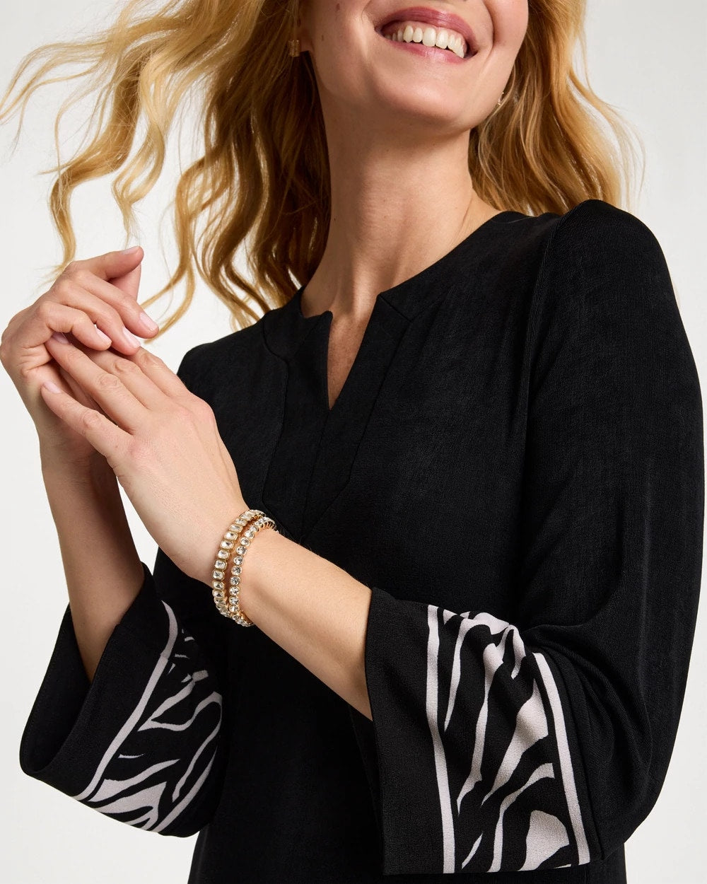 Chico's | Travelers™ Zebra Trim Kurta Dress/ Travelers Black