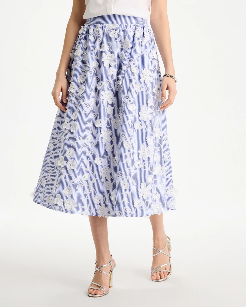 Chico's | Cotton Embroidered Floral Skirt/ Alabaster