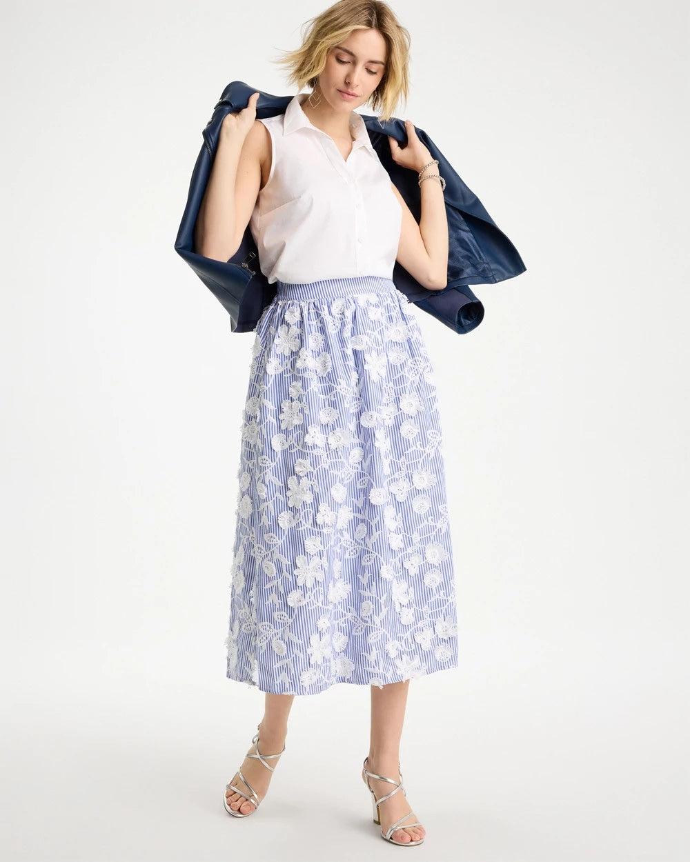 Chico's | Cotton Embroidered Floral Skirt/ Alabaster