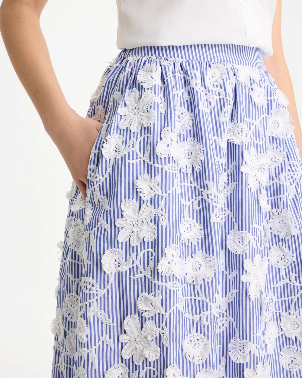 Chico's | Cotton Embroidered Floral Skirt/ Alabaster