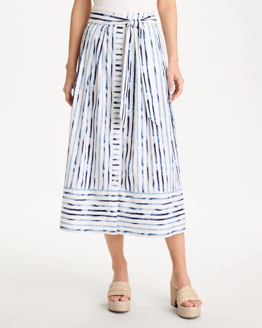 Chico's | Palermo Striped Tie-Front Skirt/ Passport Blue
