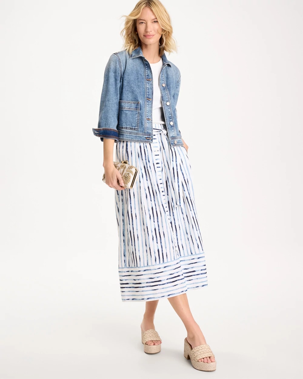 Chico's | Palermo Striped Tie-Front Skirt/ Passport Blue