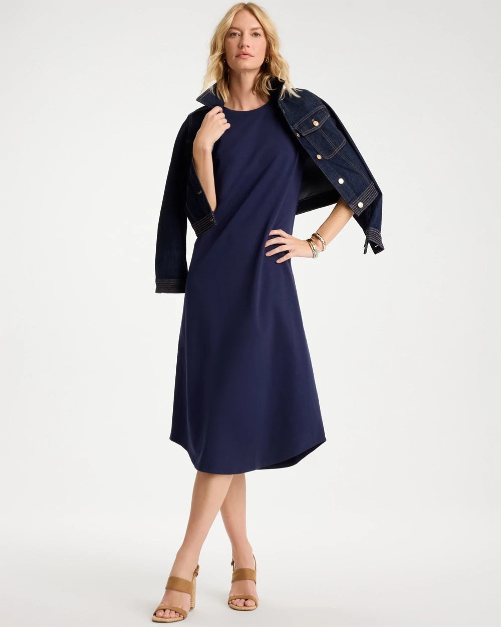 Chico's | Soft-Stretch Cotton Slub Dress/ Passport Blue