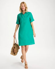 Chico's | Linen Popover Dress/ Topanga Green