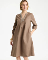 Chico's | Linen-Cotton Pintuck Dress/ Topaz Smoke