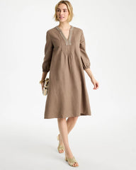 Chico's | Linen-Cotton Pintuck Dress/ Topaz Smoke