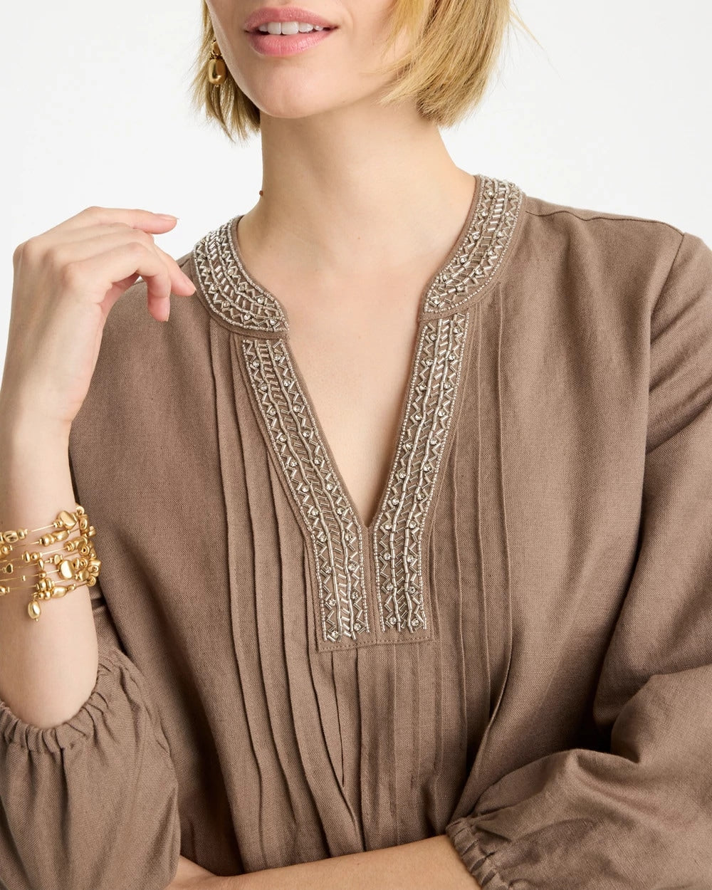 Chico's | Linen-Cotton Pintuck Dress/ Topaz Smoke