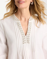 Chico's | Embellished Pintuck Dress/ Alabaster