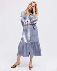 Chico's | Linen-Cotton Striped Shirtdress/ Indigo