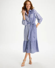 Chico's | Linen-Cotton Striped Shirtdress/ Indigo