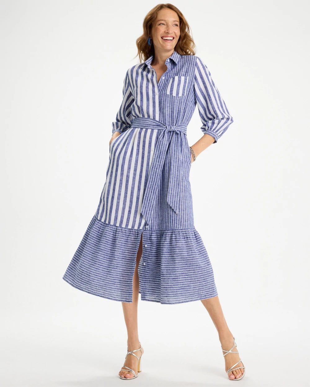 Chico's | Linen-Cotton Striped Shirtdress/ Indigo