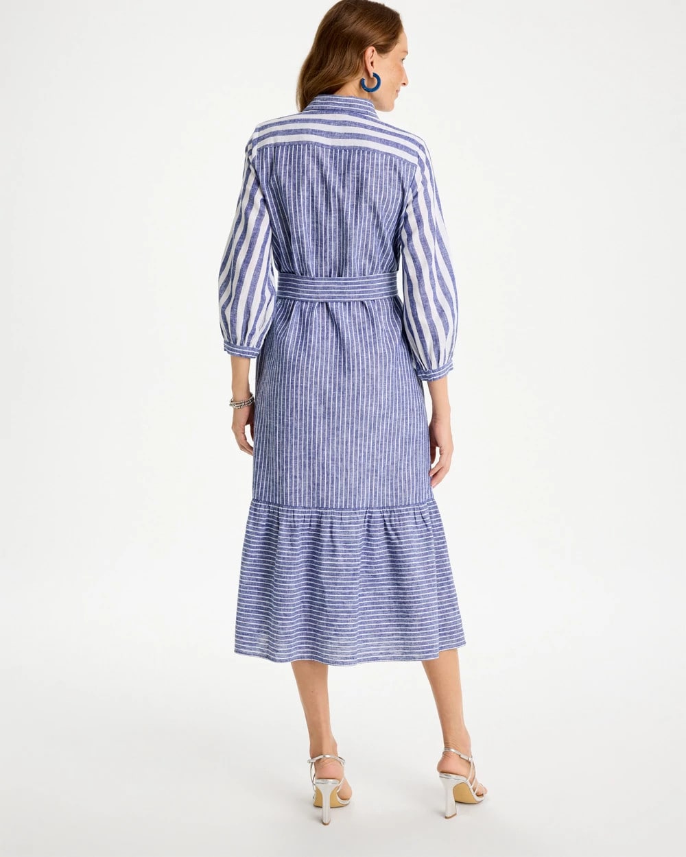 Chico's | Linen-Cotton Striped Shirtdress/ Indigo