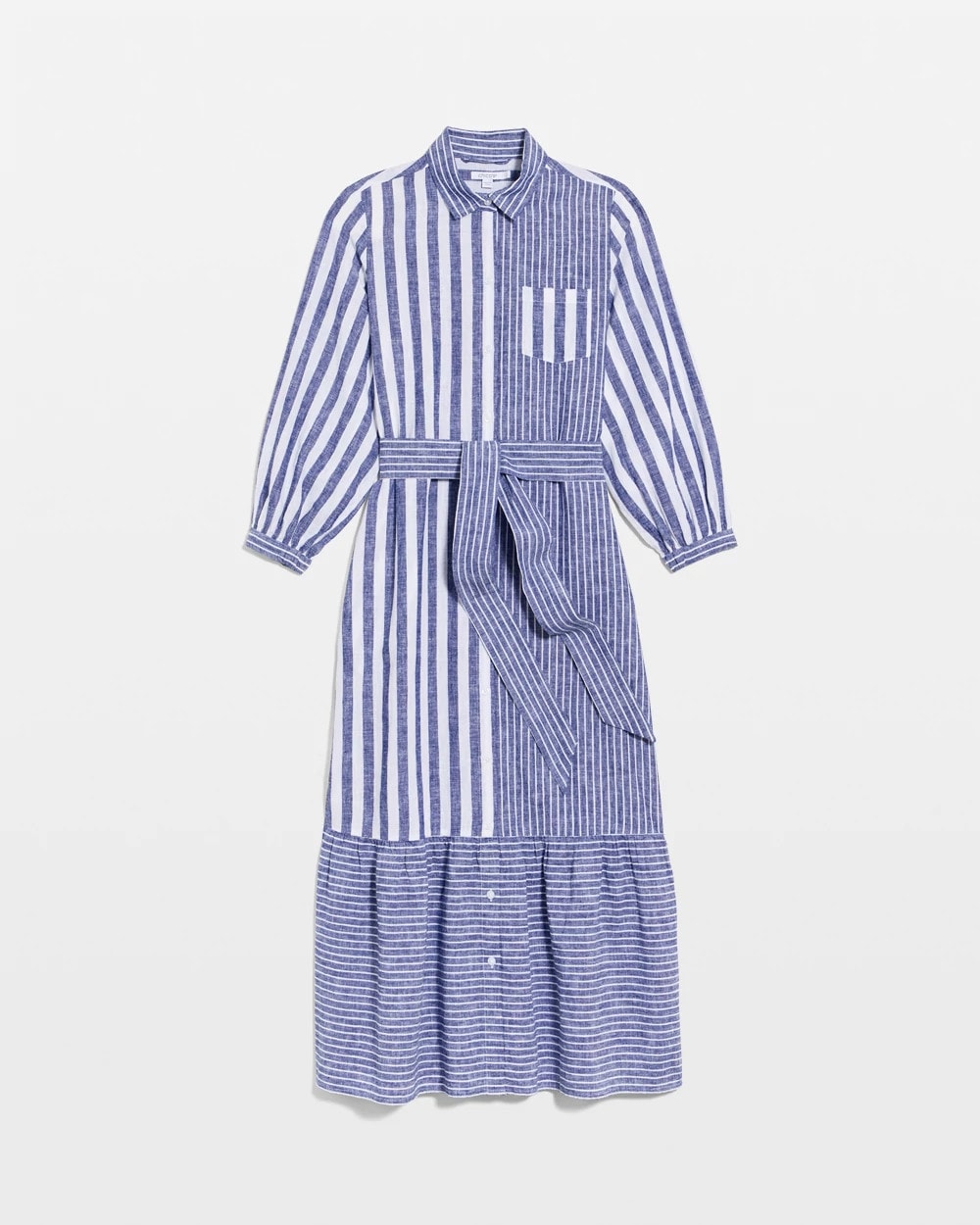 Chico's | Linen-Cotton Striped Shirtdress/ Indigo