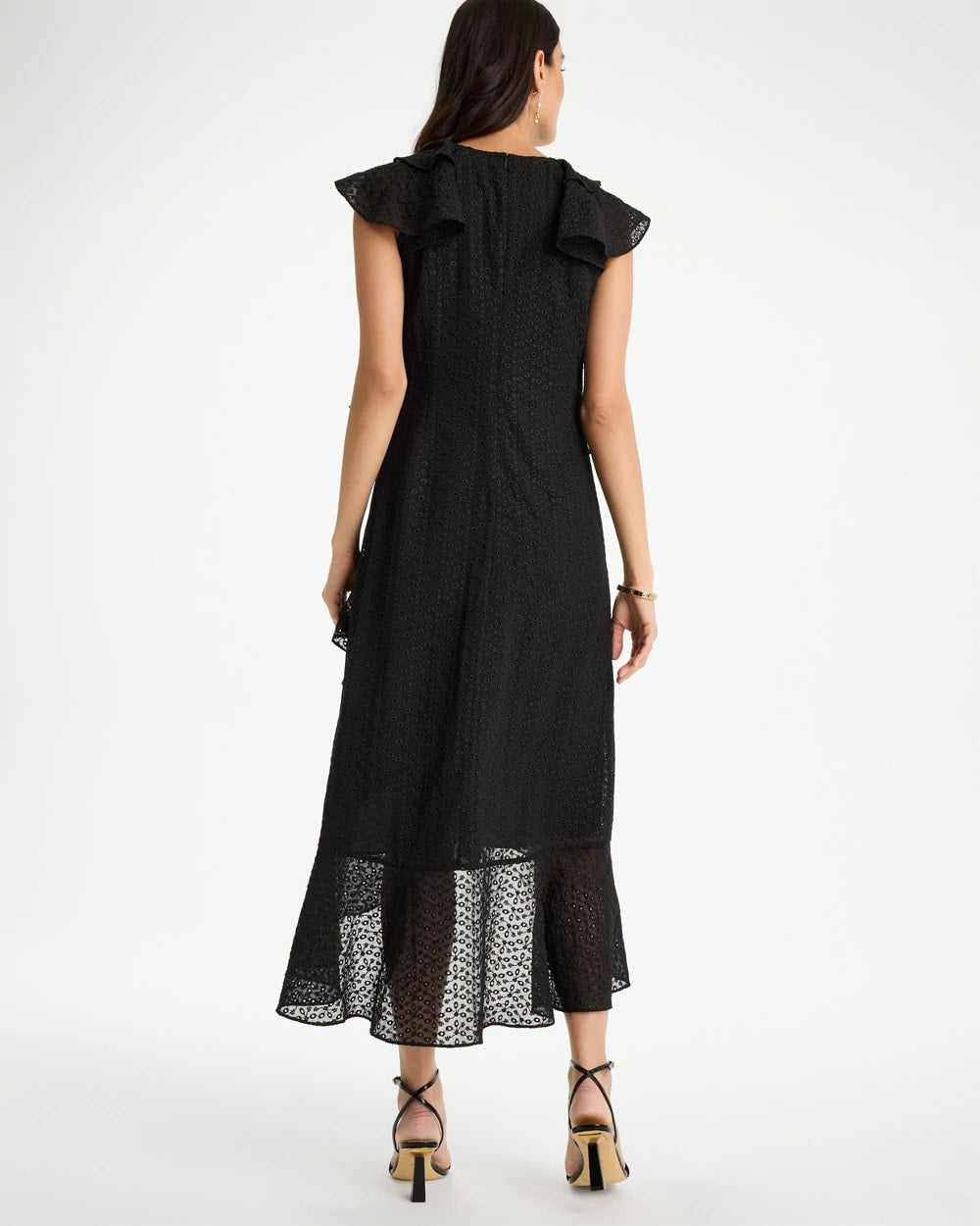 Chico's | Floral Surplice Ruffled Dress/ Black
