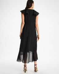 Chico's | Floral Surplice Ruffled Dress/ Black