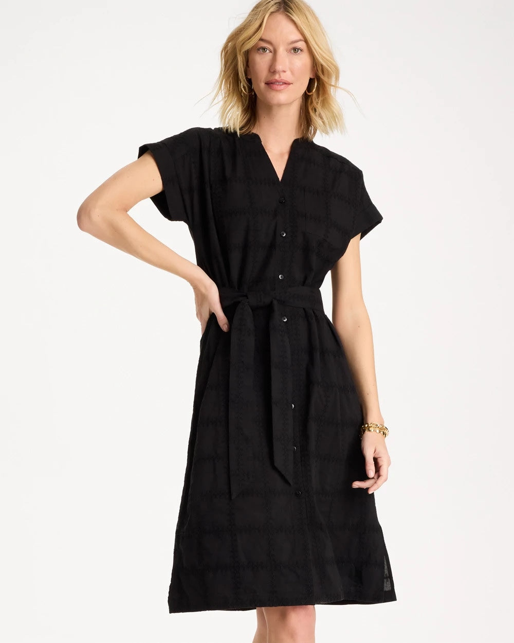 Chico's | Embroidered Cotton Shirtdress/ Black