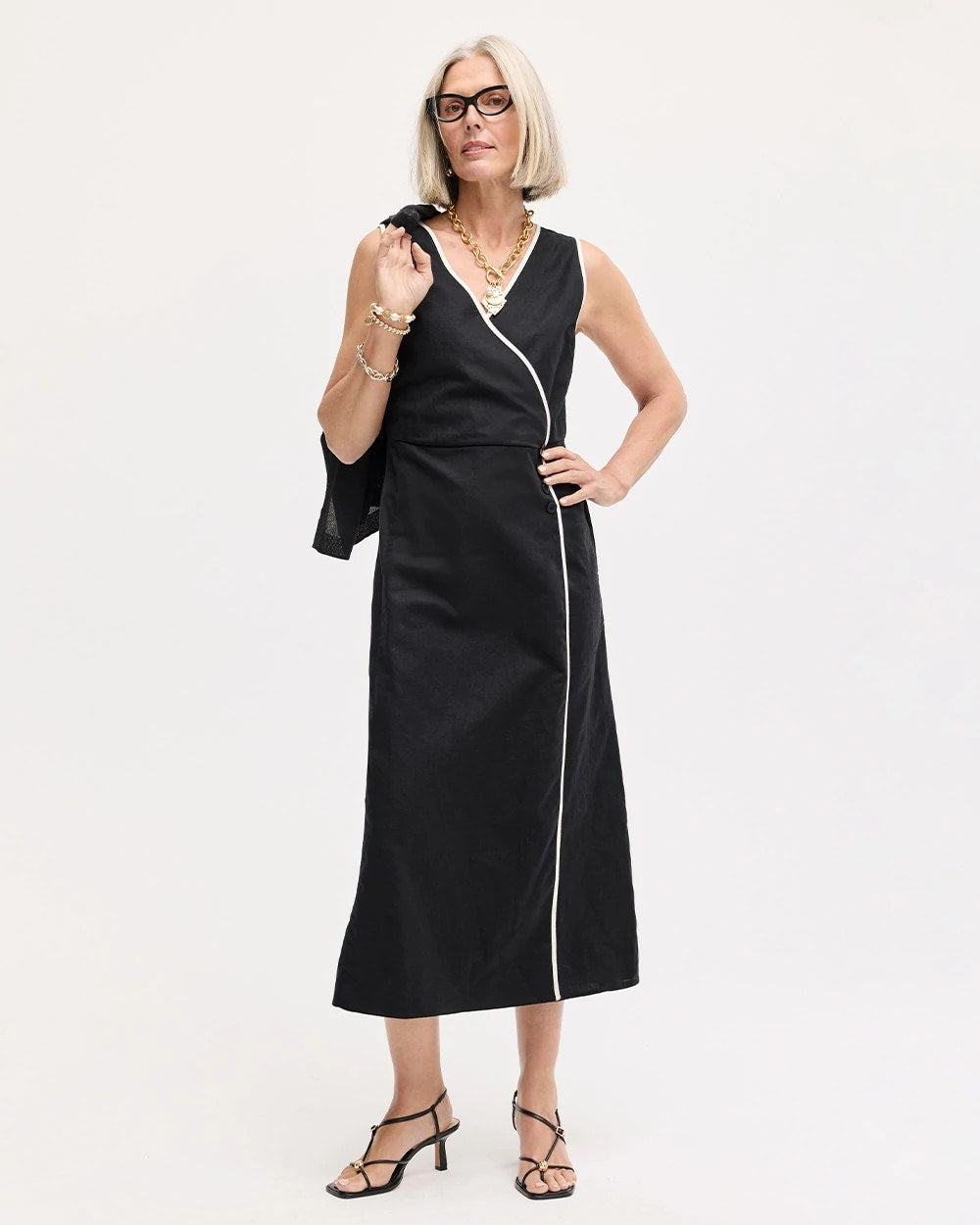 Chico's | Sleeveless Surplice Linen Dress/ Black