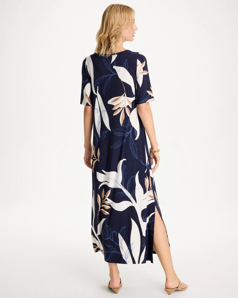 Chico's | Printed Jersey Knit Column Dress/ Passport Blue