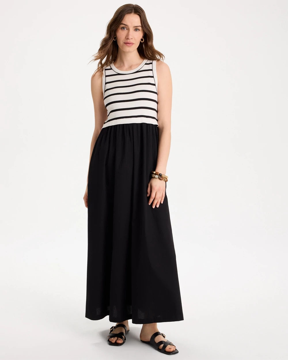 Chico's | Poplin Cotton Rib Mix Dress/ Black