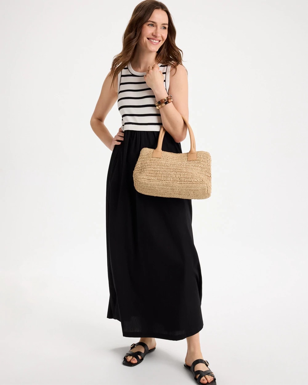 Chico's | Poplin Cotton Rib Mix Dress/ Black