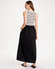 Chico's | Poplin Cotton Rib Mix Dress/ Black