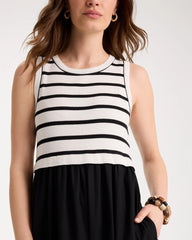 Chico's | Poplin Cotton Rib Mix Dress/ Black