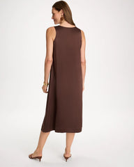 Chico's | Faux Satin Sleeveless Dress/ Deep Brown