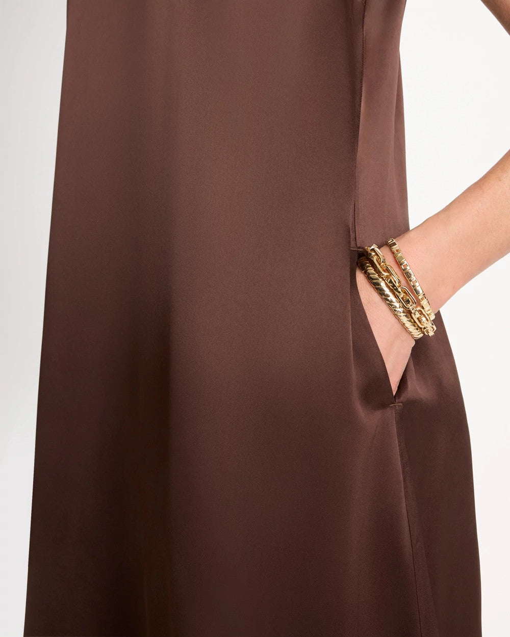 Chico's | Faux Satin Sleeveless Dress/ Deep Brown