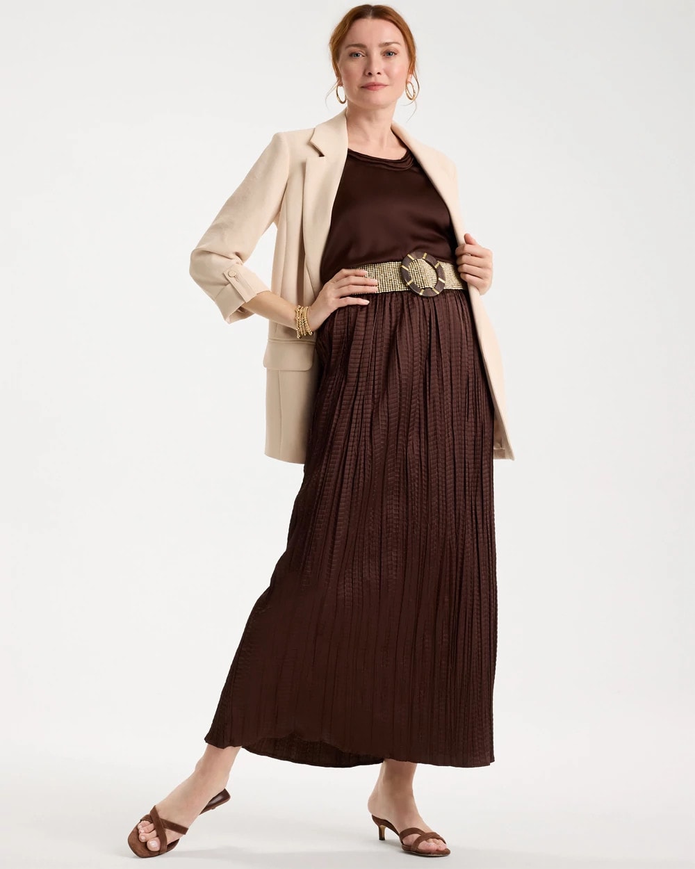 Chico's | Satin Crinkle Maxi Skirt/ Deep Brown