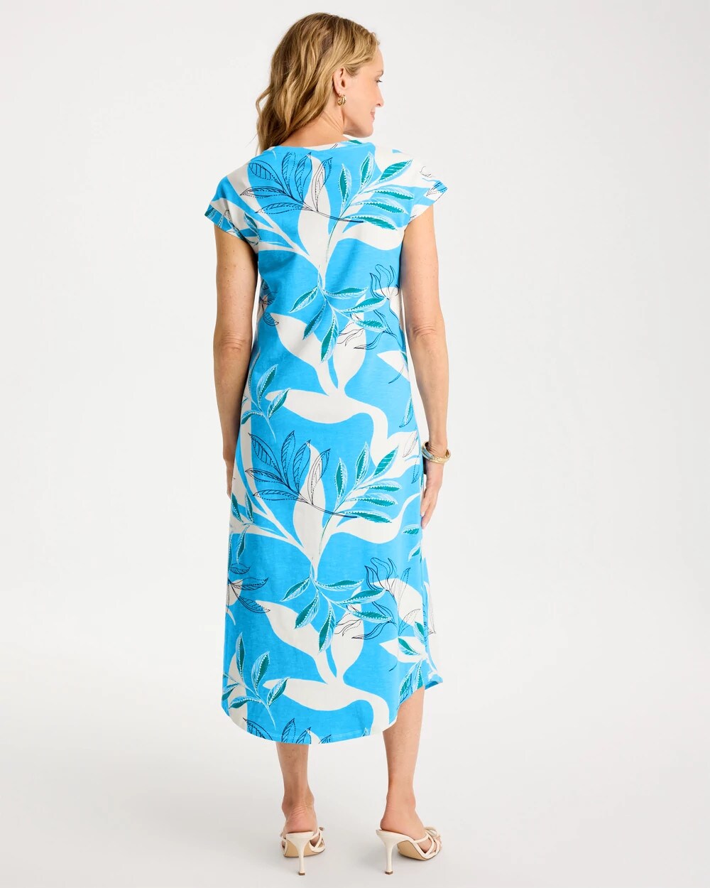 Chico's | Printed Soft-Stretch Cotton Slub Dress/ Blue Tide