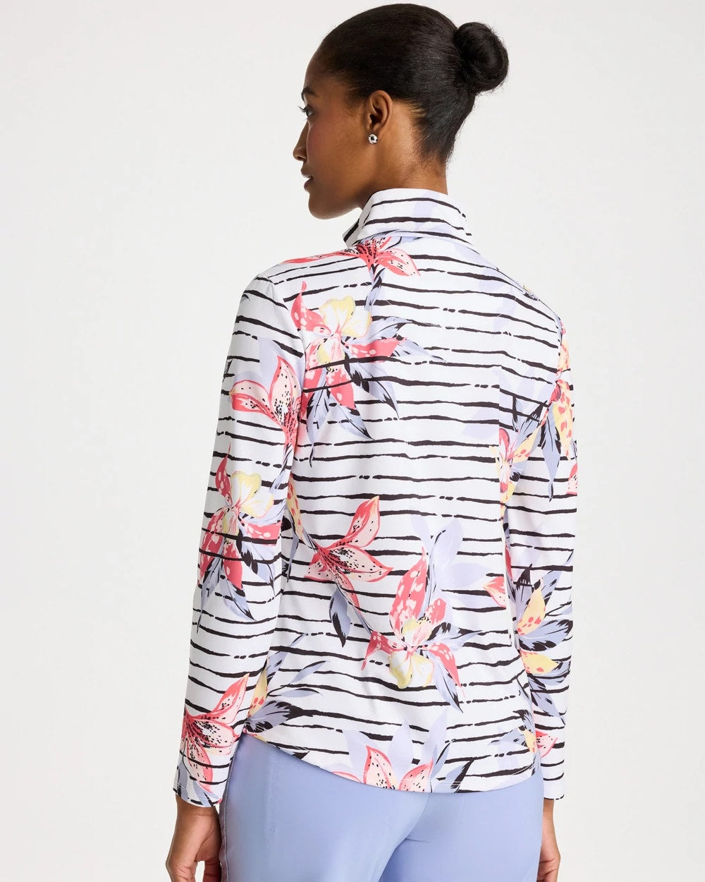 Chico's | Zenergy® UPF Lily Print Half Zip/ Calypso Coral