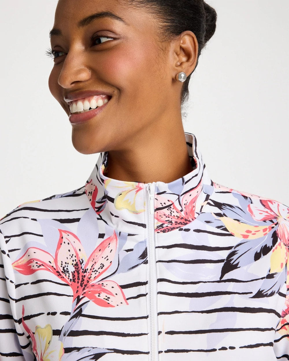 Chico's | Zenergy® UPF Lily Print Half Zip/ Calypso Coral