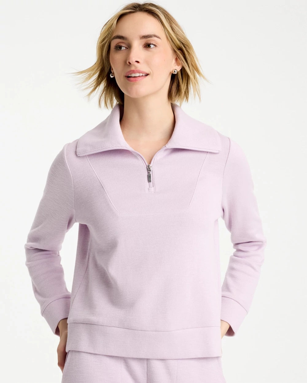 Chico's | Zenergy® Beach Slub Half-Zip Pullover Top/ Pale Sweet Pea