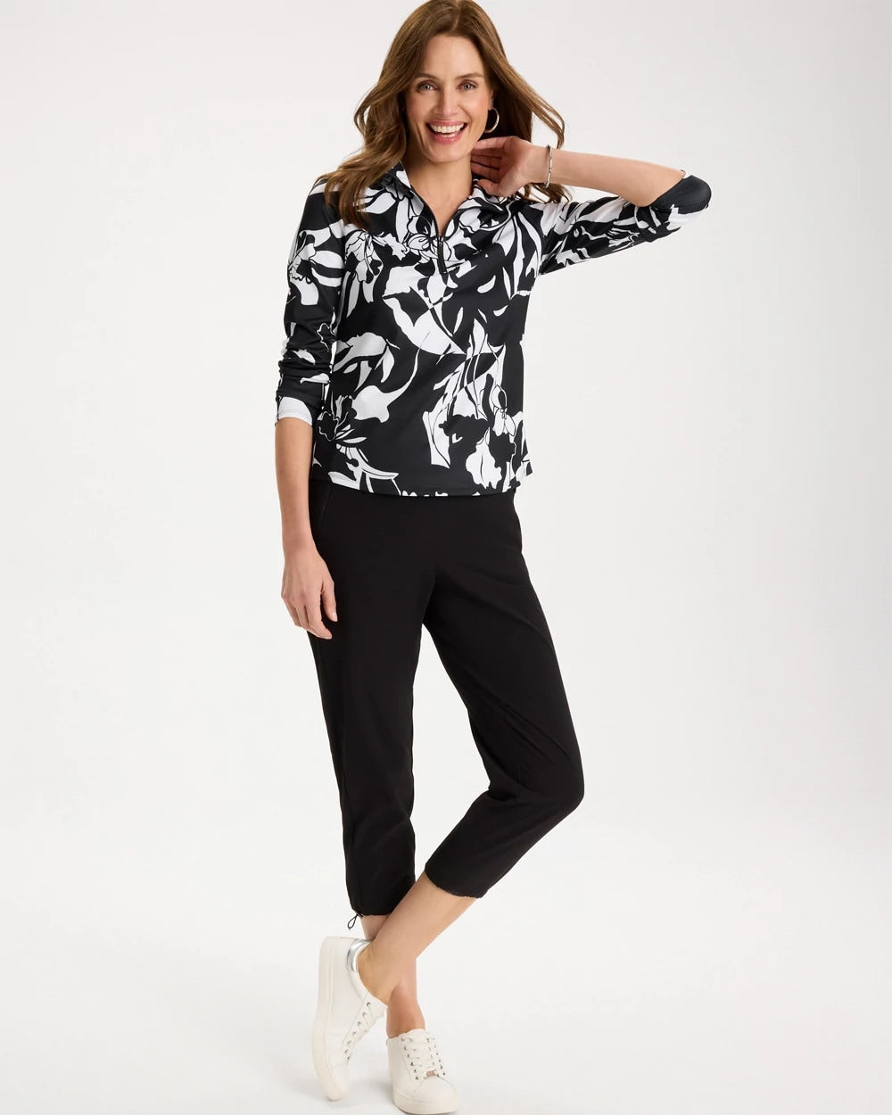 Chico's | Zenergy® UPF Floral Nights Half Zip/ Black