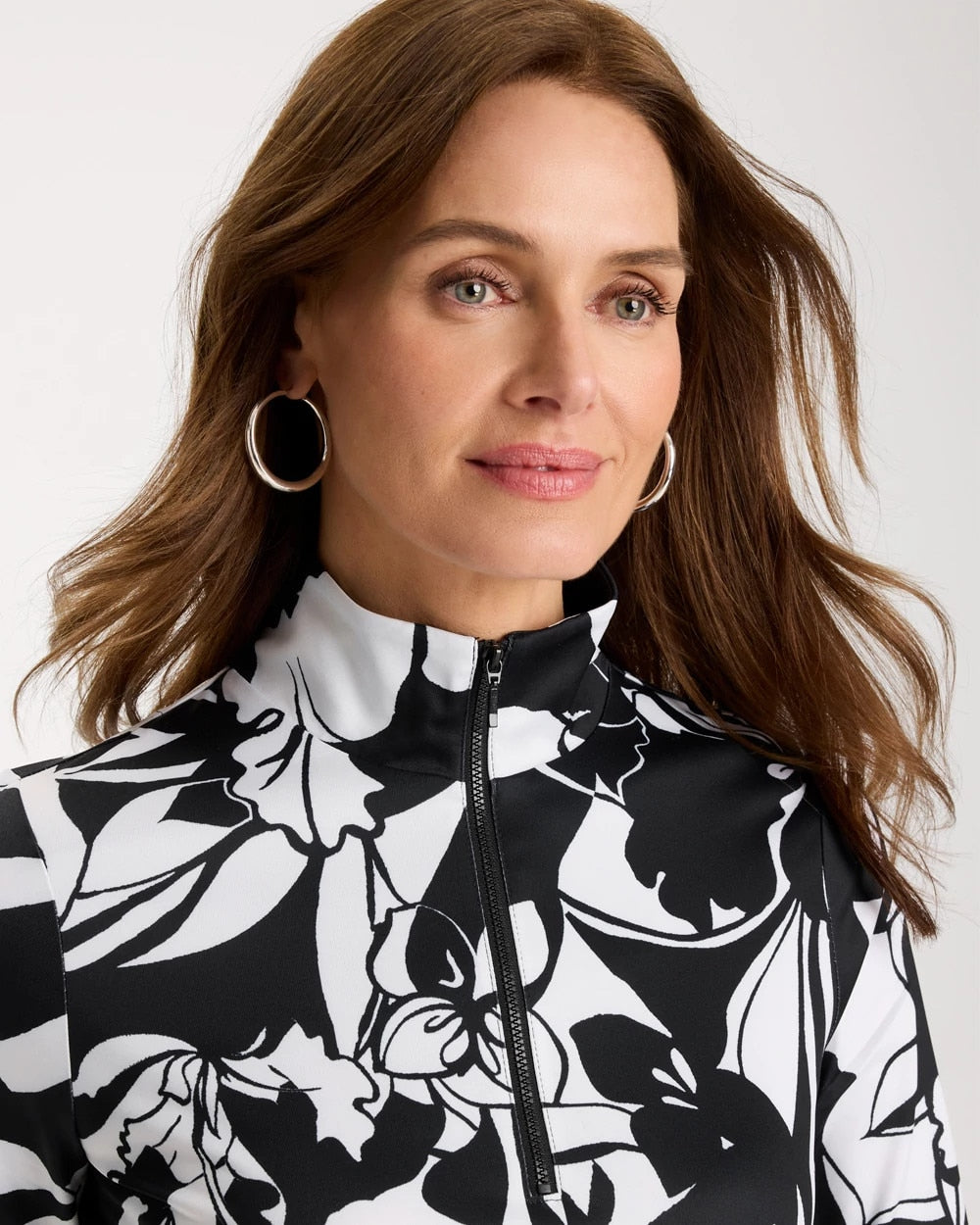 Chico's | Zenergy® UPF Floral Nights Half Zip/ Black