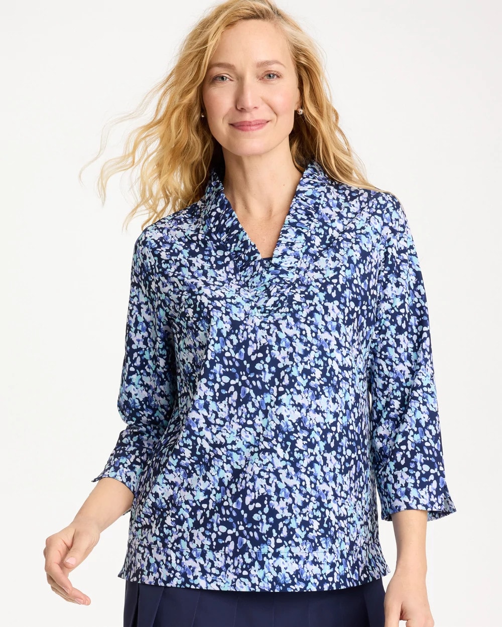 Chico's | Zenergy® UPF Ruffle Neck Top/ Amparo Blue