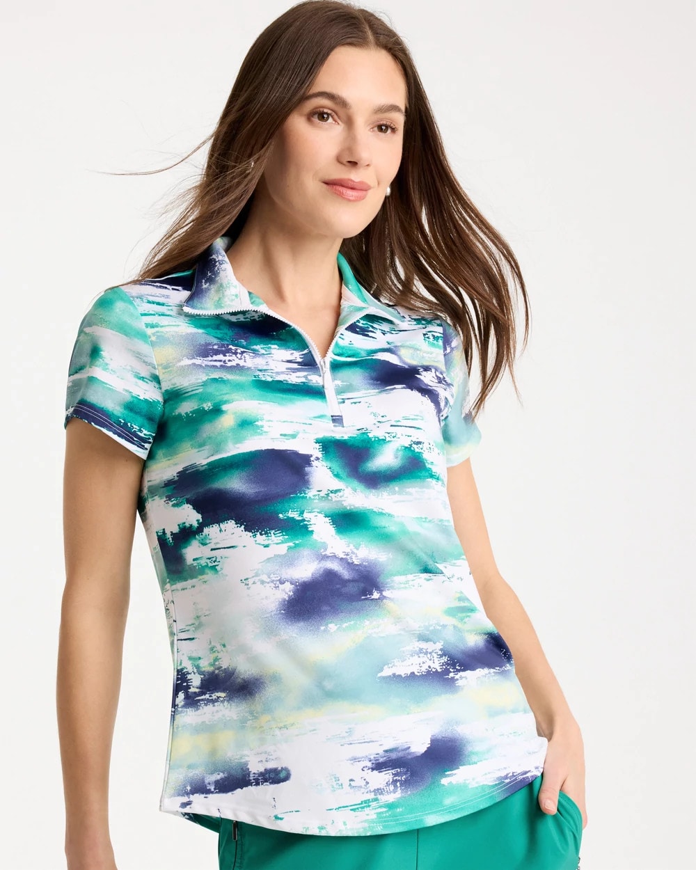 Chico's | Zenergy® UPF Watercolor Half Zip Polo/ Passport Blue