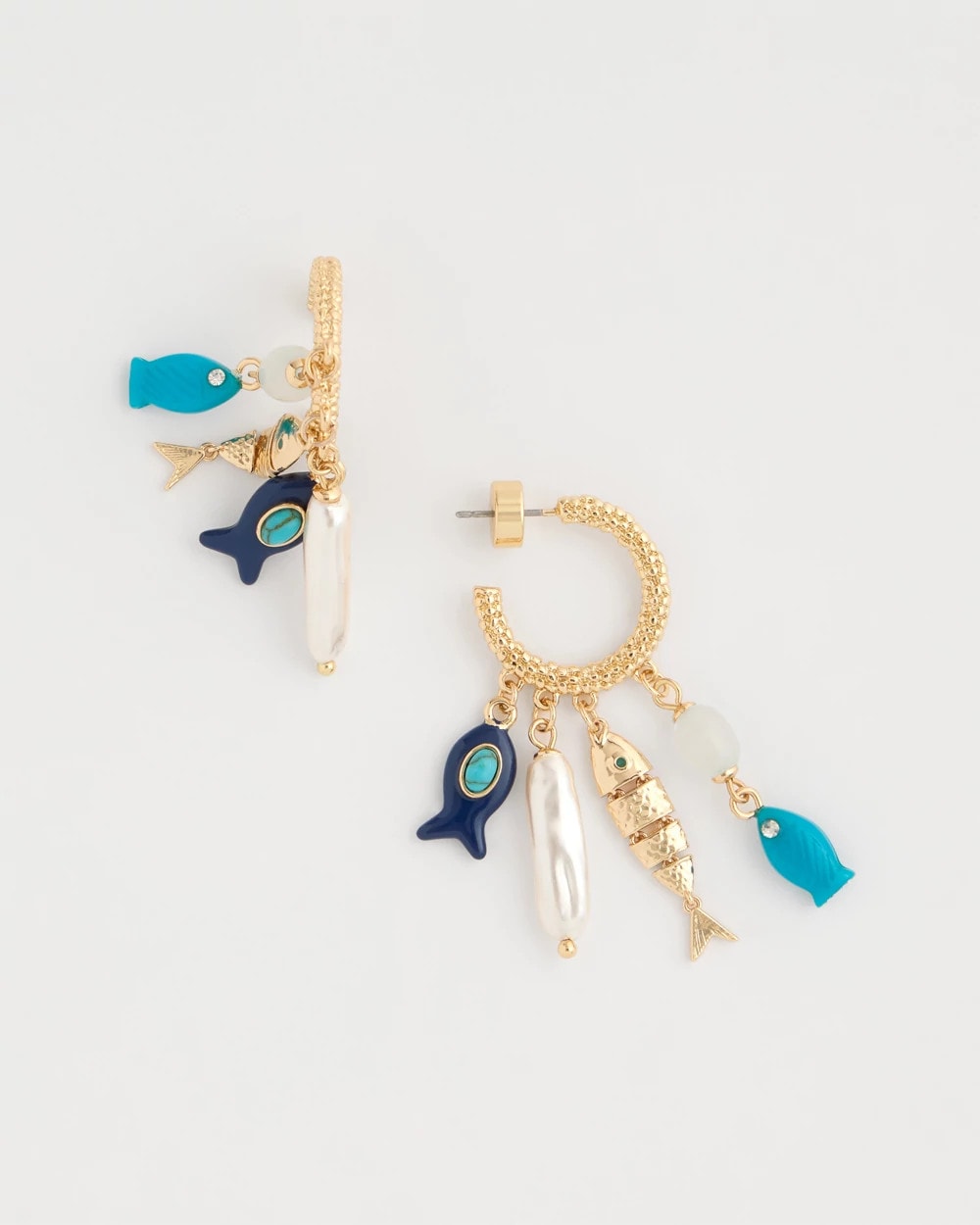 Chico's | Fish Charm Crinkle Hoop Earrings/ Blue Multi