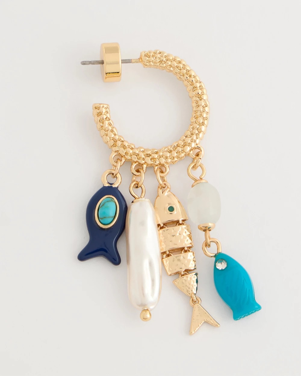 Chico's | Fish Charm Crinkle Hoop Earrings/ Blue Multi